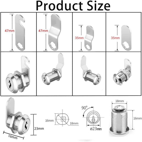 Security Mailbox Lock 16mm Cylinder Cabinet Cupboard Toolbox File Cabinet Compatible with 5 Lock Plates 2 Keys
