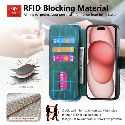 New Magnetic Two-in-one Separation Structure Mobile Phone Case - Card Holder RFID Anti-theft Brush - Suitable for iPhone Mobile Phone Case Gr Green iPhone 15