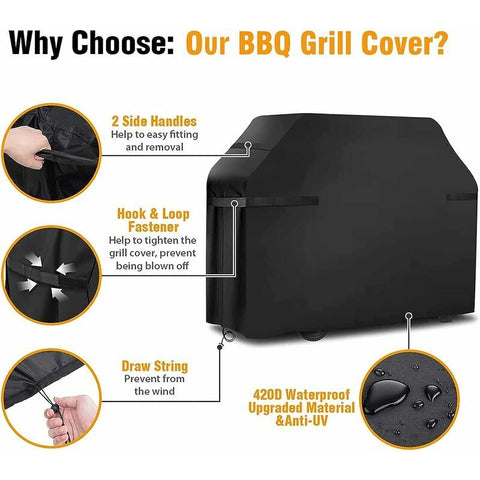 Waterproof Windproof Tear-Proof Grill Cover with Storage Bag and Straps 145x61x117cm