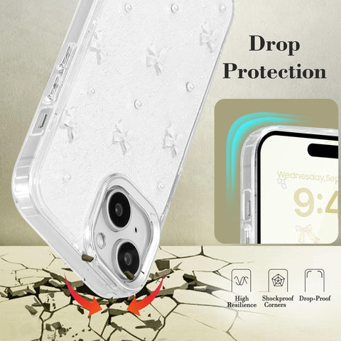 White Transparent Bowknot iPhone 14 Plus Case Cute 3D Thin Soft Durable Mobile Cover