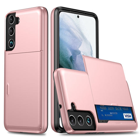 Compatible with Samsung Galaxy S22 Case with Card Slot Rose Gold