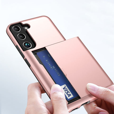 Compatible with Samsung Galaxy S22 Case with Card Slot Rose Gold