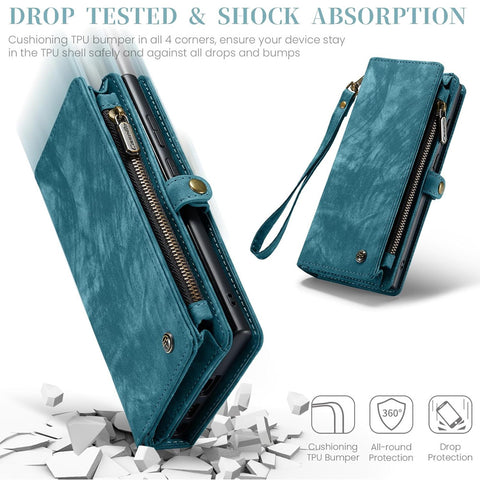 Compatible with Samsung Galaxy S25 Leather Magnetic Zipper Wallet Case 2-in-1 Detachable Flip Cover with Card Holder iPhone 16 Black