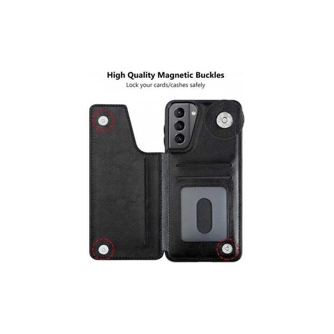 Compatible with Samsung Galaxy S22 Case Samsung Shockproof Card Holder 3-Compartment Flip Cover Black