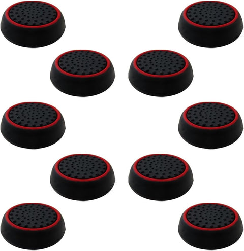 10Pcs Analog Controller Thumb Stick Grip Thumbstick Cap Cover for PS3/PS4/PS5 Controller - Black Background with Red Circle
