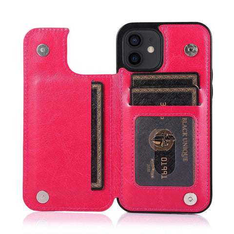iPhone 12 - Practical and stylish case with card holder Rose gold