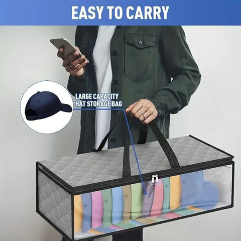 Cap Storage Bag | Set of 2 Storage Bag / Storage Sleeve - for baseball caps and other caps | Cap Organizer with 2 Handles for Closet | Moisture Protection - Gray