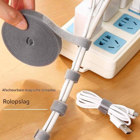 Cable Organizer with Velcro - Cable Ties for Data Cables - Reusable Straps - For storing mobile phone cables, laptop cables and chargers (Gray roll, 5 meters * 1.2 cm)