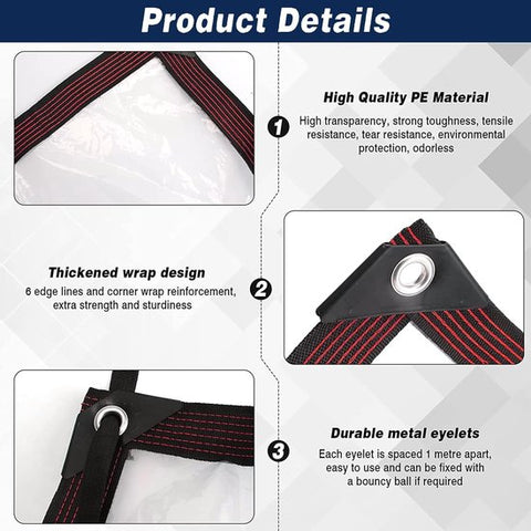 Waterproof Tarpaulin - Transparent - Durable tarpaulin with 10x10 eyelets, Large (Small) transparent tarpaulin for outdoor use - Suitable for camping/patio/fencing, chicken coop, garden plants, tear-resistant tarpaulin