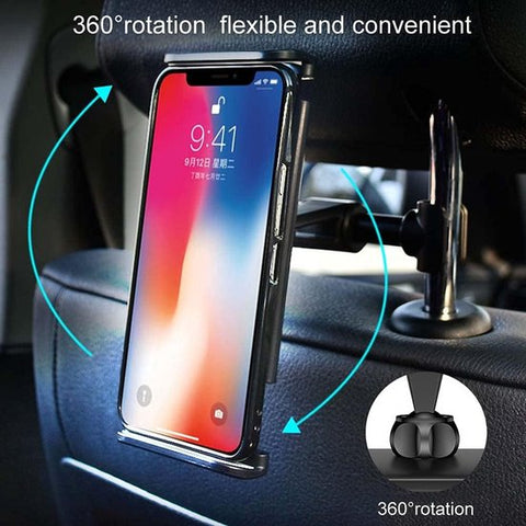 Smartphone holder - Multifunctional car phone holder with clip - Adjustable phone holder - Telescopic phone holder - Car phone holder for headrest, Car tablet holder for back seat - Black