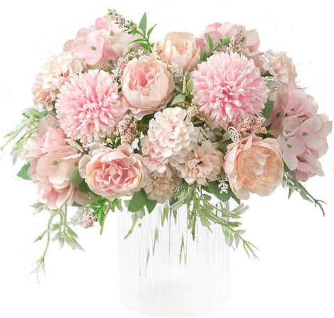 Artificial Flowers - Plastic Flower Arrangements - Valentine's Day Decorations - Sustainable Home Decor for Weddings, Living Rooms and Dining Tables (Pink)