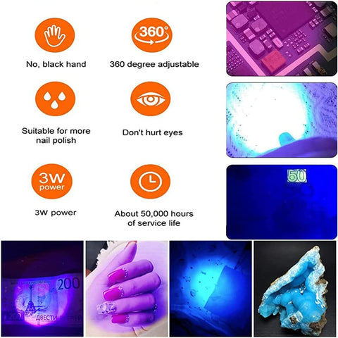 Mini UV Lamp for Gel Nails, LED Curing Lamp with Flexible Gooseneck and Clamp, 3W Portable Small Manicure UV Lamp, Nail Dryer for Curing Resin Nail Art.
