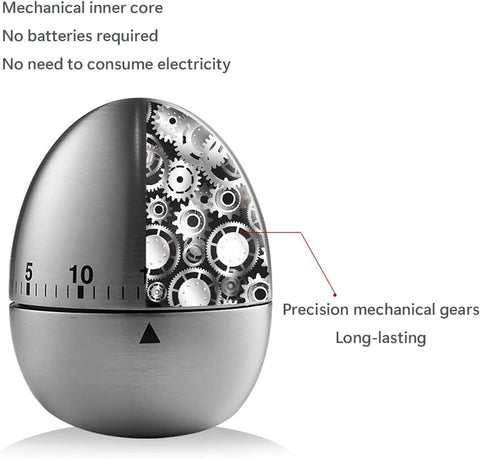 Egg Timer - Kitchen Timer - Analogue Kitchen Timer - Mechanical Kitchen Timer - Timer - Egg - Stainless Steel