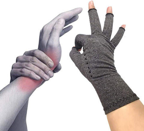Rheumatism Gloves - Compression Gloves - Unisex - Osteoarthritis - Rheumatism - Arthritis - RSI - Carpal Tunnel Syndrome - S - Heather Grey Half Finger Gel