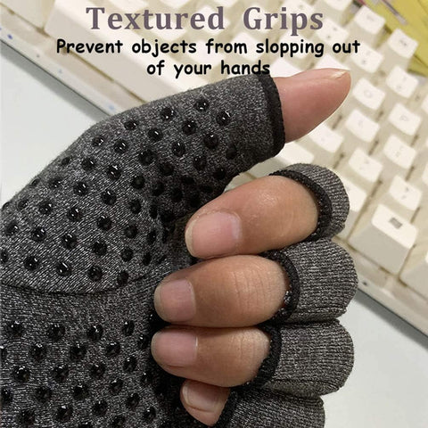 Rheumatism Gloves - Compression Gloves - Unisex - Osteoarthritis - Rheumatism - Arthritis - RSI - Carpal Tunnel Syndrome - S - Heather Grey Half Finger Gel
