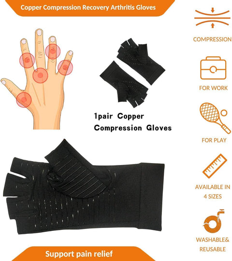 Rheumatism Gloves - Compression Gloves - Unisex - Osteoarthritis - Rheumatism - Arthritis - RSI - Carpal Tunnel Syndrome - L - Copper Half Finger