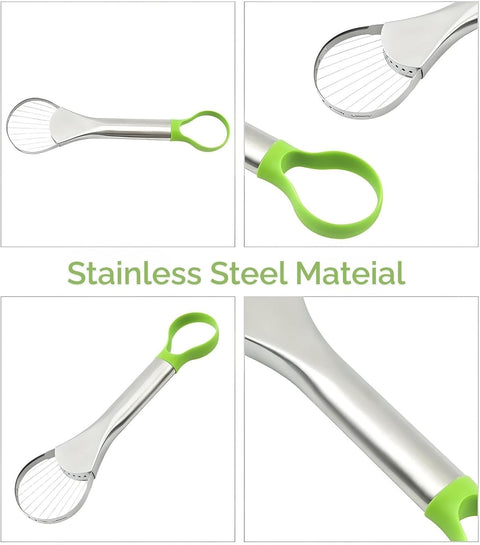 Avocado Slicer – 3-in-1 Avocado Cutting and Pitting Tool – Stainless Steel Pitter, Slicer and Spoon – Multifunctional Fruit Slicer with Green Handle – Kitchen Tool