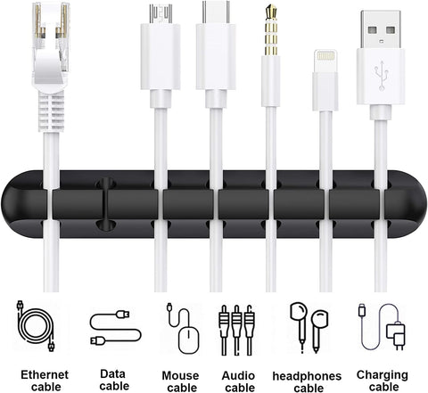 Black Cable Clips - Set of 3 - Self-Adhesive Cable Holders - Cable Management for Desk & Office