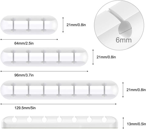 White Cable Clips - Set of 3 - Self-Adhesive Cable Holders - Cable Management for Desk & Office