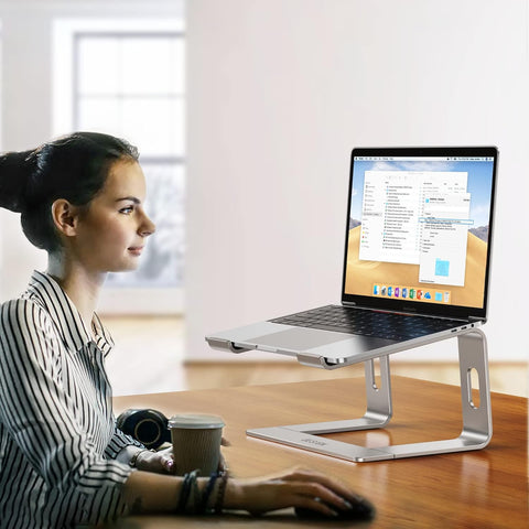 Ergonomic Aluminum Laptop Stand - Removable & Height Adjustable - Suitable for 10-14 inch Notebooks - Gray