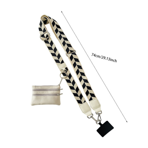 Clip and Go Phone Strap with Zipper Pouch,Crossbody Adjustable Chain Lanyard with PU Leather Wallet for All Phones Black-2pcs