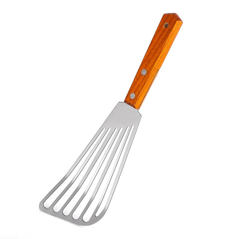 SPRING PARK 2Pcs/Set Wooden Handle Fish Spatula Stainless Steel Large Slotted Turner Heavy Spatula Nonstick Fried Shovel For Kitchen Steak Metal Cookie Flipper Egg Cookie Omelette