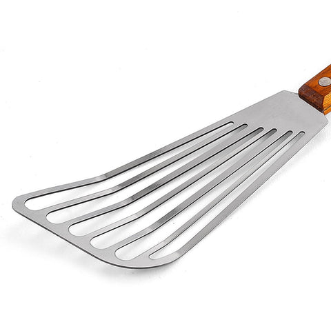SPRING PARK 2Pcs/Set Wooden Handle Fish Spatula Stainless Steel Large Slotted Turner Heavy Spatula Nonstick Fried Shovel For Kitchen Steak Metal Cookie Flipper Egg Cookie Omelette