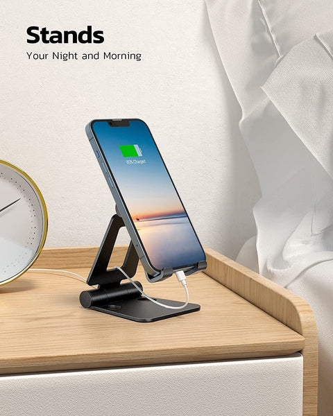 Dual Folding Cell Phone Stand, Fully Adjustable Foldable Desktop Phone Holder Cradle Dock Compatible with Phone 15 14 13 12 11 Pro Xs Xs Max Xr X 8, Nintendo Switch, All Phones-Black Gray