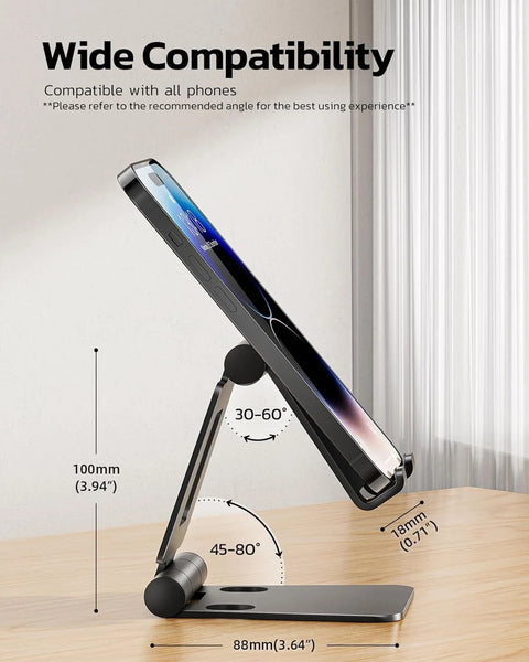 Dual Folding Cell Phone Stand, Fully Adjustable Foldable Desktop Phone Holder Cradle Dock Compatible with Phone 15 14 13 12 11 Pro Xs Xs Max Xr X 8, Nintendo Switch, All Phones-Black Gray