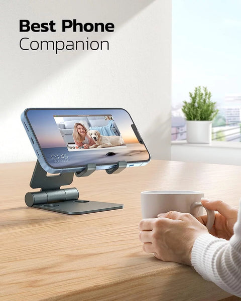 Dual Folding Cell Phone Stand, Fully Adjustable Foldable Desktop Phone Holder Cradle Dock Compatible with Phone 15 14 13 12 11 Pro Xs Xs Max Xr X 8, Nintendo Switch, All Phones-Black Gray