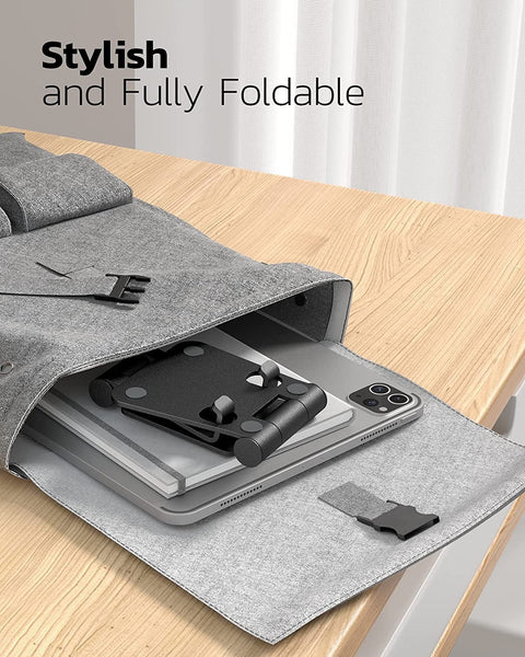Dual Folding Cell Phone Stand, Fully Adjustable Foldable Desktop Phone Holder Cradle Dock Compatible with Phone 15 14 13 12 11 Pro Xs Xs Max Xr X 8, Nintendo Switch, All Phones-Black Silver