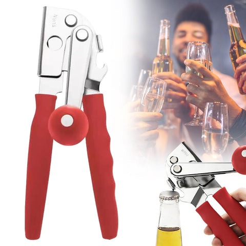 SHAOTELLME Stainless Steel Can Opener Manual Multifunctional Labor Saving Can Opener Kitchen Creative Can Opener Tool Easily Open Cans Of Various Sizes, 3PC Red