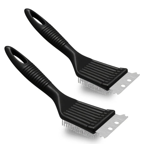 Tyidzon 2Pc Grill Brush and Scraper, 2-In-1 Stainless Steel Scraper, Grill Brush Extra Strong BBQ Cleaner Accessories Heavy Duty Barbecue Grill Cleaning Brush Cleaner 8 Inch Black