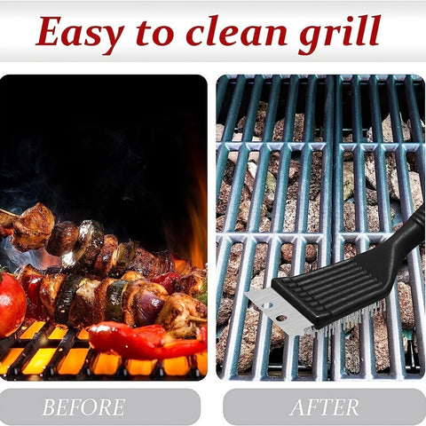 Tyidzon 2Pc Grill Brush and Scraper, 2-In-1 Stainless Steel Scraper, Grill Brush Extra Strong BBQ Cleaner Accessories Heavy Duty Barbecue Grill Cleaning Brush Cleaner 8 Inch Black