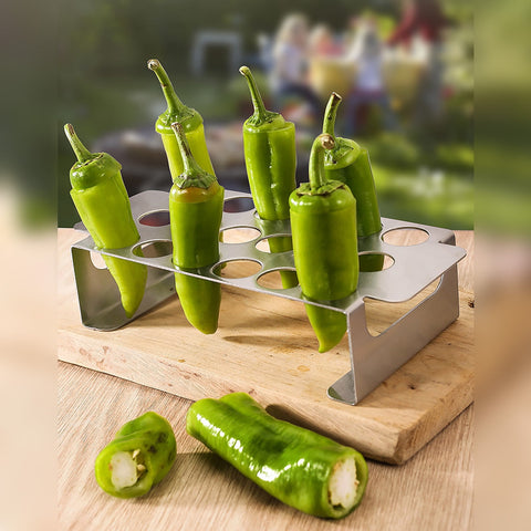 Tyidzon 18 Hole Jalapeno Popper Holder for Grill, Grilling Accessories with Handle, Stainless Steel Barbecue Chili Pepper Grill Rack, BBQ Accessories silver