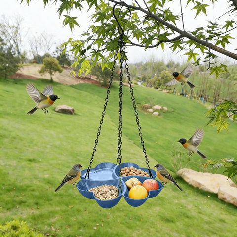 PALIFEUR Bird Feeders for Outdoors Hanging Bird Feeder Wild Birds Feeder, Birdfeeders Outside Hanging, Wild Small Large Bowl Feeders for Garden (Diameter 15.7", Hight 1.97") Q_Blue