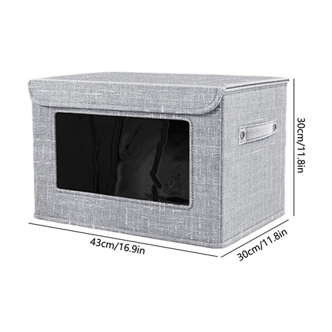Wzzjkit Clothes Storage Bins, Foldable Storage Bin for Clothes, Clothing Storage Bins with Lid, Linen Storage Box with Clear Window＆ Zippers＆ Sturdy Handles L