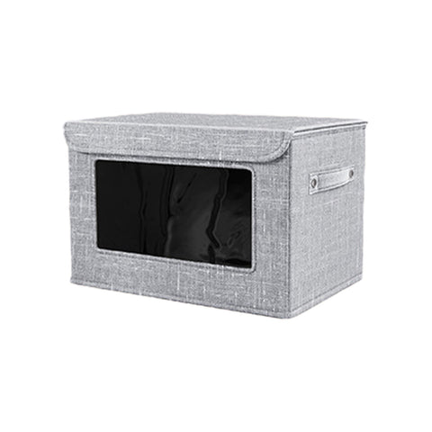 Wzzjkit Clothes Storage Bins, Foldable Storage Bin for Clothes, Clothing Storage Bins with Lid, Linen Storage Box with Clear Window＆ Zippers＆ Sturdy Handles S