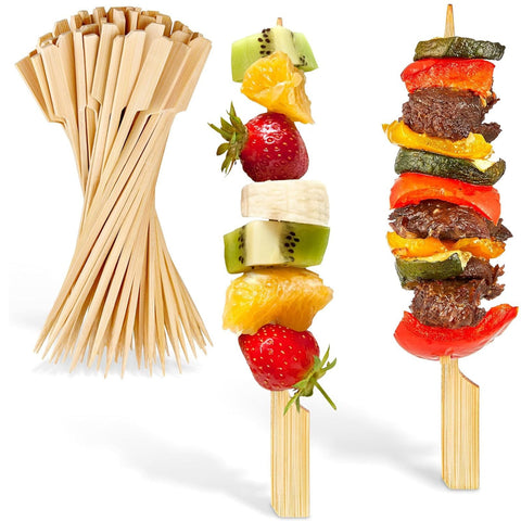 JWDX Skewer Clearance, Skewers 100Pcs Food Toothpicks Wide Flat Wood Picks for Cocktail Fruit Grilling Drink Bbq Barbecue Yakitori Chicken Fondue Roast BGB