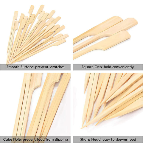 JWDX Skewer Clearance, Skewers 100Pcs Food Toothpicks Wide Flat Wood Picks for Cocktail Fruit Grilling Drink Bbq Barbecue Yakitori Chicken Fondue Roast BGB