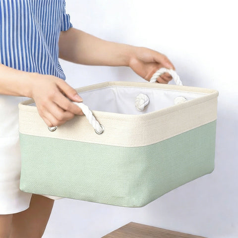 LGCASL Fabric Storage Box, Fabric Storage Box, Storage Basket with Handles and for Clothes Shelves Closet Wardrobe Home Wear and Reinforced, Light Gray S(12.2×5.1×8.2Inch) M(14.1×6.2×10.2inch) Light Green