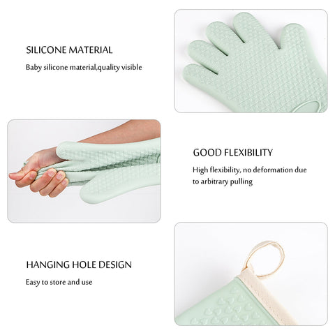 JWDX Silicone Smoker Oven Gloves -Extreme Heat Resistant Bbq Gloves -Handle Hot Food Right on Your Grill Fryer Pit|Waterproof Oven Mitts Z3-Mint Green