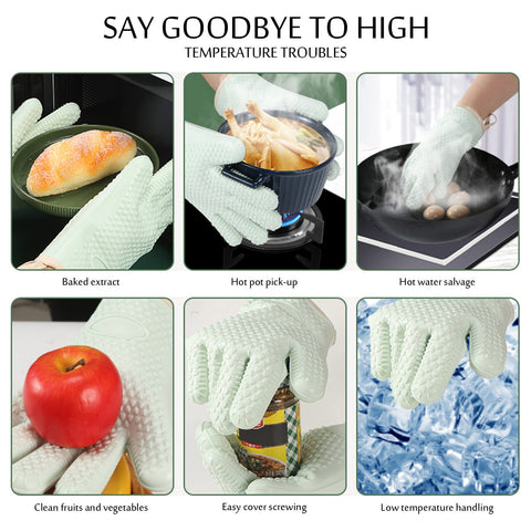 JWDX Silicone Smoker Oven Gloves -Extreme Heat Resistant Bbq Gloves -Handle Hot Food Right on Your Grill Fryer Pit|Waterproof Oven Mitts Z3-Mint Green