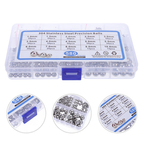 SWETRACE Bearing Steel Ball Assortment 580Pcs Round Easy Installation Mechanical Components 1X1X1CM Silver