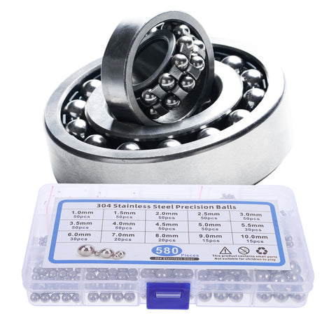 SWETRACE Bearing Steel Ball Assortment 580Pcs Round Easy Installation Mechanical Components 1X1X1CM Silver