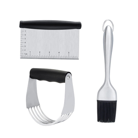 Worgeous 3PCS Stainless Steel Pastry Cutter Dough BBQ Brush Set for Kitchen Home Restaurant
