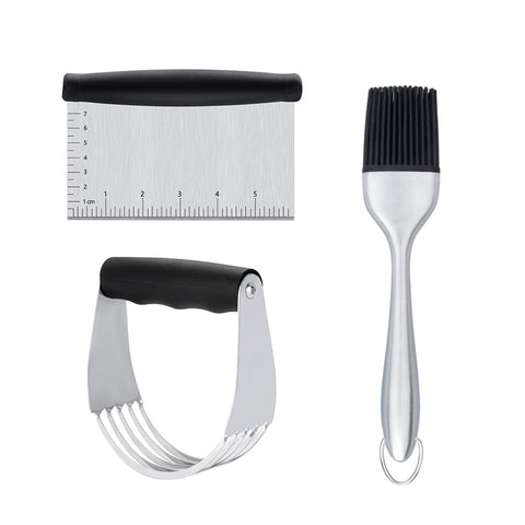 Worgeous 3PCS Stainless Steel Pastry Cutter Dough BBQ Brush Set for Kitchen Home Restaurant