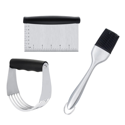 Worgeous 3PCS Stainless Steel Pastry Cutter Dough BBQ Brush Set for Kitchen Home Restaurant