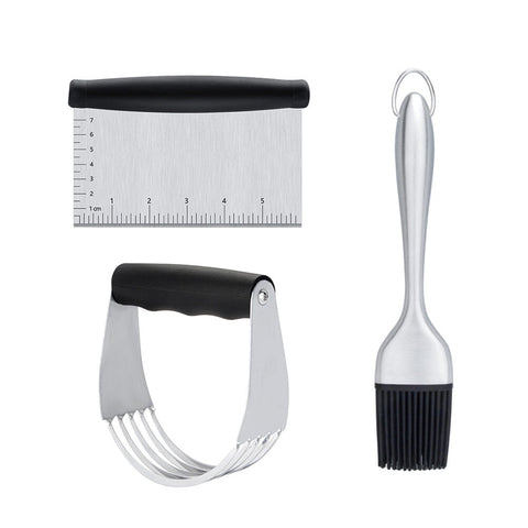 Worgeous 3PCS Stainless Steel Pastry Cutter Dough BBQ Brush Set for Kitchen Home Restaurant