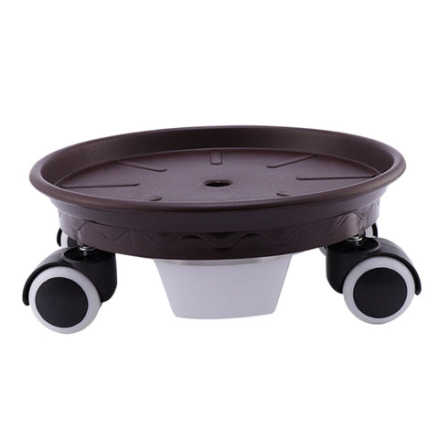Worgeous Movable Flower Pot Mat with Water Box for Plants Made of Durable Plastic in Brown 27CM Outside